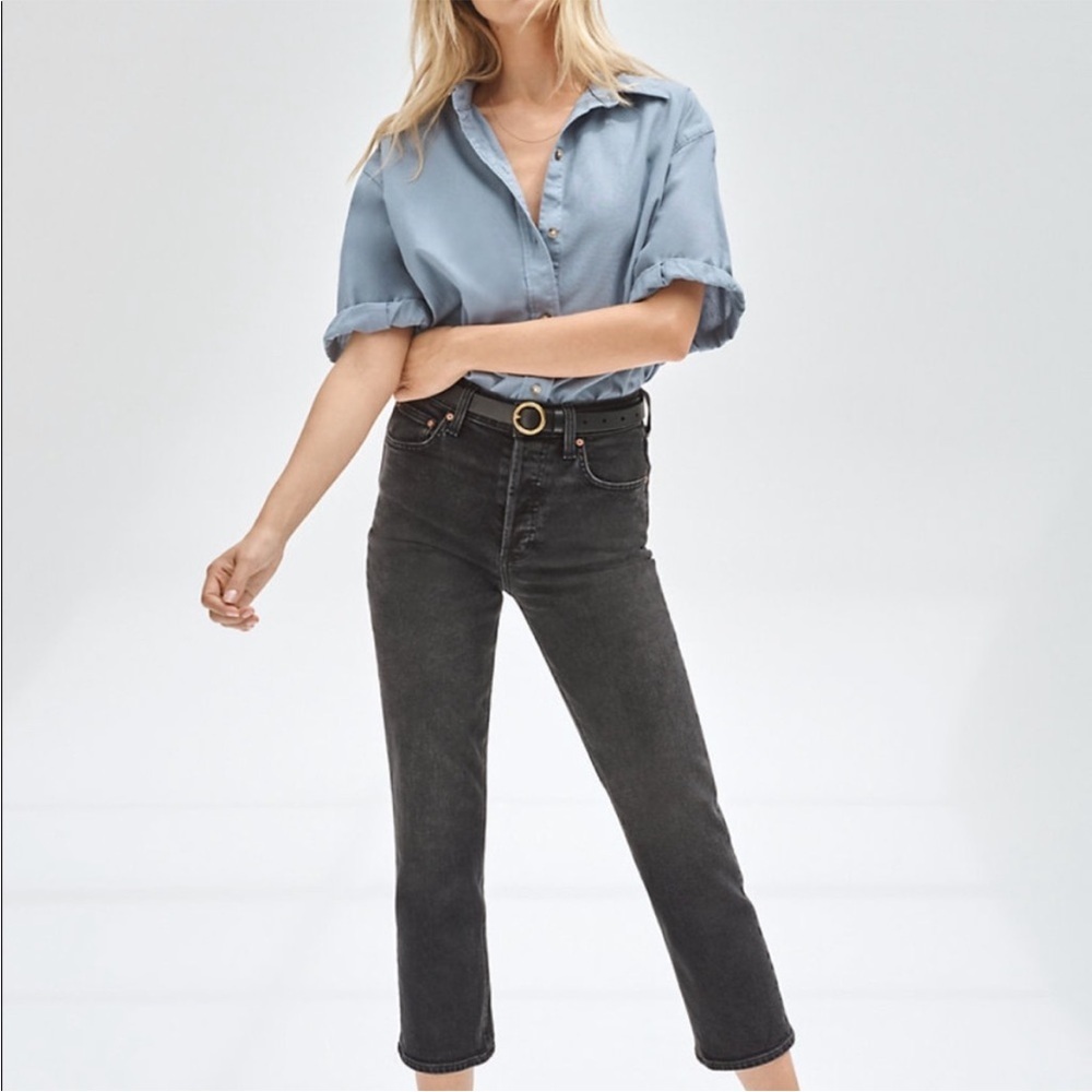 NWT Denim Forum Arlo High Rise Straight Leg Ankle Jeans in Black Eyeliner Sz 25